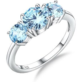 DAYBYDAY 3 خواتم خطوبة من الأحجار للنساء، من الفضة الإسترلينية روبي / الياقوت / الزمرد / الجمشت / الزبرجد ثلاثة أحجار كريمة خواتم وعد الزفاف لها، مجوهرات جوهرة الذكرى السنوية للزوجة والأم in Kuwait