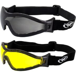 Global Vision Z-33 Padded Motorcycle Skydiving Goggles 2 Pair Smoke & Yellow Lenses