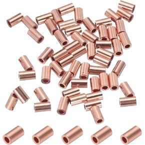 PATIKIL 5/64"/ 2mm Wire Rope Stop Sleeve, 50 Pack Copper Crimping Loop Sleeve End for Wire Rope Cable Ferrule, Gold Tone