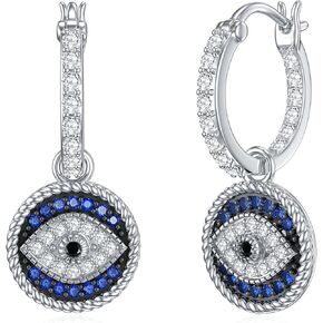 Hancock Evil Eye Earrings for Women 925 Sterling Silver Blue Evil Eye Leverback Earrings Huggie Hoop Earrings Evil Eye Dangle Earrings Minimalis Jewelry Gifts for Women