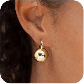 Gold Ball Dangle Earrings for Women Sterling Silver Ball Drop Earrings Hypoallergenic Round Ball Hoop Earring Leverback Lightweight Earrings Fashion Jewelry