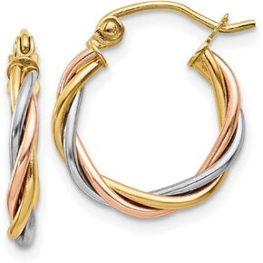14k Multi-Tone Gold Polished 2.5mm Twisted Hoop Earrings 8x2.5 mm