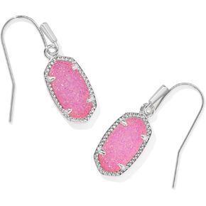 Kendra Scott Lee Earrings in Rhodium-Plated Brass, Hot Pink Drusy, Fashion Jewelry for Women