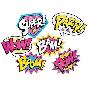 Cardboard Jumbo Superhero Girl Wall Word Cutouts (size: 24" x 18 1/2 " or 17 1/2") - 6 pcs by Party Supplies
