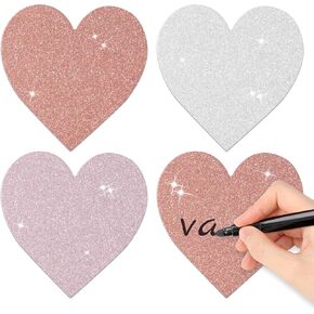 Valentine's Day Glitter Heart Cutouts - Valentine Rose-Gold Pink White Hearts Paper Accent Cutouts Assorted Color Paper Heart Cuts for Classroom Bulletin Border Valentines Wedding Bridal Shower Decors