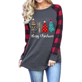 Womens Christmas Shirt Long Sleeve Xmas Tee Tops This is My Christmas Movies Watching Pliad Sleeve Holiday Pajamas S-XXL