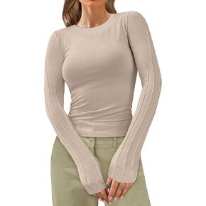 ANRABESS Womens Long Sleeve Shirts Slim Fit Crew Neck Going Out Tops Basic Tees Trendy Fashion Fall Outfits 2024