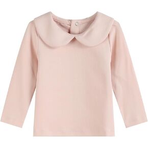 Toddler Kids Girl Boy Blouses Long Sleeves Solid Color Doll Peter Pan Collar T-Shirt Top Bottom Tees