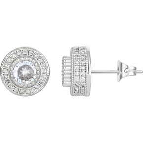 Round Stud Earrings Halo Stud Earring for Men 18k Gold Plated Anti-Allergy Earrings