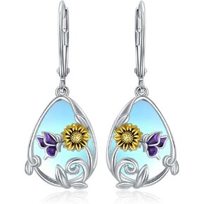 Seiyang Natural Abalone Shell Butterfly Earrings 925 Sterling Silver Leverback Dangle Earrings Butterfly Jewelry Gifts for Women