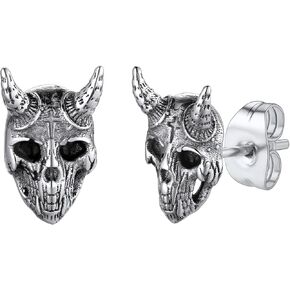 FaithHeart Silver Satan Stud Earrings for Men Baphomet/Skull/Leviathan/Lucifer Earrings Stainless Steel Lightweight Earrings Gothic Punk Satanic Jewelry