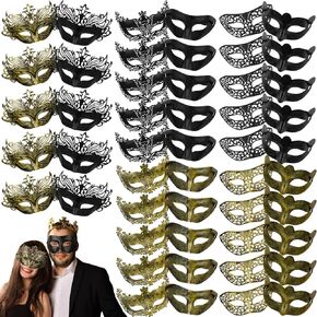 Jenaai 50 Pcs Couple Masquerade Mask Venetian Mardi Gras Mask Halloween Carnival Mask for Women and Men Costume Ball Party