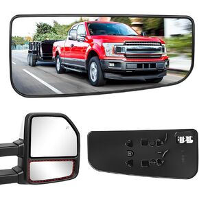 Passenger Side Upper Heated Mirror Glass Replacement Compatible with 2015-2020 Ford F150, 2017-2022 F250 F350 F450 F550 Right Towing Mirror with 3 Clips - FL3Z17K707G