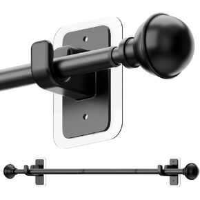 ENJOYBASICS No Drill Curtain Rods for Window 28 to 48 Inches, 5/8 Inch Diameter Renter Friendly Curtain Rod with Brackets No Drilling, Adhesive Drapery Rod, Adjustable from 27 to 52 Inches, Black