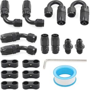 6AN Hose End Fitting Set with Straight,45,90 and 180 Degree,AN6 Male to Male Coupler and 6AN Hose Separator Clamp Compatible for CPE Braided Hose