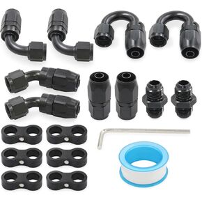 6AN Hose End Fitting Set with Straight,45,90 and 180 Degree,AN6 Male to Male Coupler and 6AN Hose Separator Clamp Compatible for CPE Braided Hose