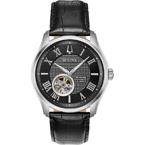 Bulova Men's Classic Wilton 3-Hand 21-Jewel Automatic Watch, 60 Hour Power Reserve, Luminous Hands, Open Aperture, Roman Numeral Markers Domed Sapphire Crystal, 43mm
