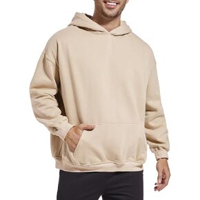 Men's Fleece Basic Solid Color Hoodie Plain Loose Fit Hooded Sweatshirt Trendy Casual Pullover With Pockets