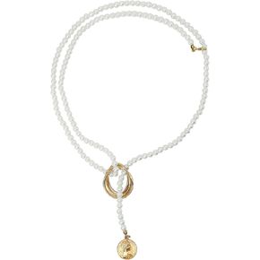 Pearl O-ring Slip Chain Necklace Baroque Pearl Ball Chain Unique Adjustable Lariat Y-Necklcae Coin Charm Pendant Vintage Jewelry Gifts for Women