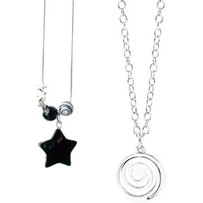 2Pcs Y2k Star Necklaces Set for Women Y2k Accessories Swirl Necklace Y2k Necklace for Women Grunge Necklace for Women Gothic Necklace Grunge Jewelry Y2k Jewelry for Women Grunge Accessories