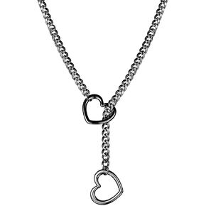 Womens Slip Chain Necklace Heart O-Ring for Women Punk Rock Cuban Necklace Adjustable Lariat Y-Necklace Heart Locker Long Necklace for Women