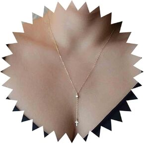 Rhinestone Cross Pendant Necklace Gold Y Lariat Necklace Choker Vintage Minimalist Y Necklace Religious Necklace Jewelry for Women Gifts