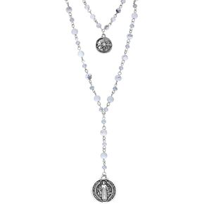 Rosemarie Collections Women's Beaded 2-Strand St Benedict Cross Pendant Necklace