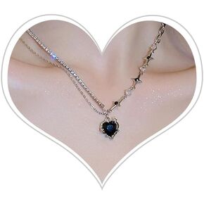 كريستال القلب قلادة قلادة للنساء، فاسق لذيذ قابل للتعديل الحب القلب الترقوة سلسلة قلادة التألق الزركون نجمة القلب المختنق بيان Y2K المجوهرات in Kuwait