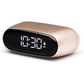 Lexon Small Digital Alarm Clock for bedrooms MINUT, Rechargeable Bedside Clock with Touch Sensor, Adjustable Volume & Brightness and LCD Display Low Light Option, Aluminium Finish - Dark Green