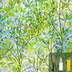 Window Privacy Film - Elegant Leaves Stained Glass Privacy Window Film for Enhanced Home Privacy - Non-Adhesive Reusable Decorative for Room (17.5x78.7 in)