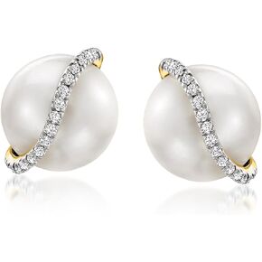 Ross-Simons 8-8.5mm Cultured Pearl Stud Earrings With Diamond Accents in 14kt Yellow Gold