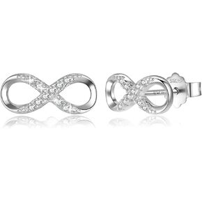 Infinity Stud Earrings for Women, 925 Sterling Silver Infinity Hoop Earrings Cubic Zirconia Womens Earrings Jewelry