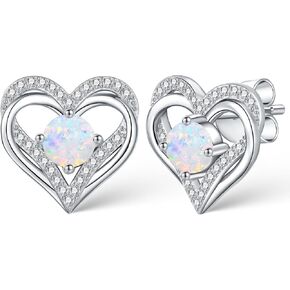 Heart Stud Earrings for Women 925 Sterling Silver Birthstone Heart Stud Earrings Mother's Day Gift Anniversary Birthday Jewelry Gifts for Women