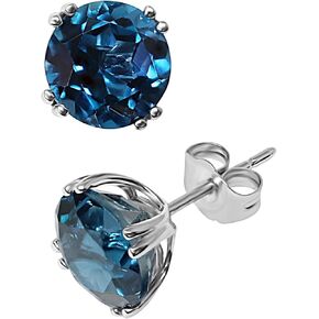 14K White Gold Genuine London Blue Topaz 8 mm Round Stud Earrings