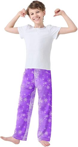 Blue Snowflakes New Year Boy's Pajama Pants Kids Boys Long Sleep PJ Pant Pajama Bottoms Elastic Waist Lounge Pants with 2 Pockets L in Saudi Arabia