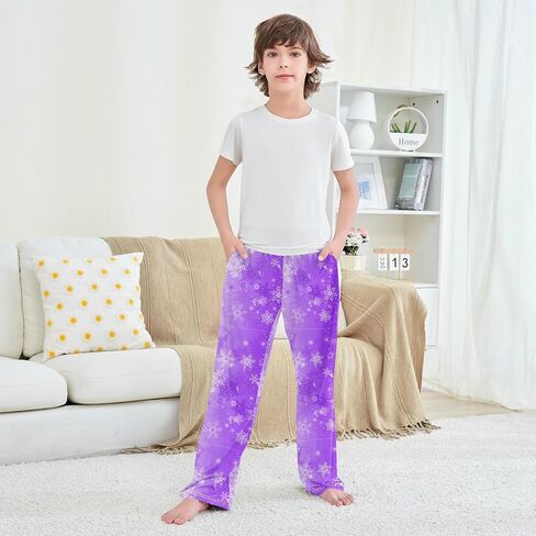 Blue Snowflakes New Year Boy's Pajama Pants Kids Boys Long Sleep PJ Pant Pajama Bottoms Elastic Waist Lounge Pants with 2 Pockets L in Saudi Arabia