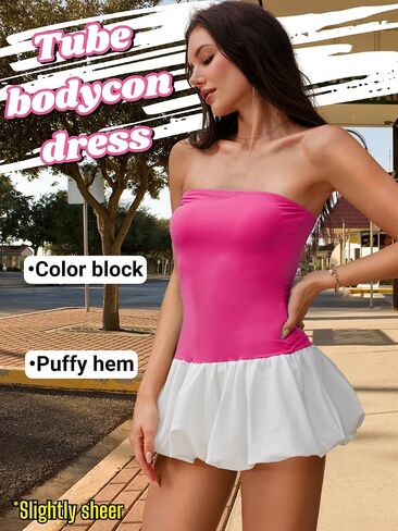 Bubble Dress for Women, Sexy Strapless Drop Waist, Going Out Outfits, Tube Mini Dresses Birthday Corset Ruffle in Saudi Arabia