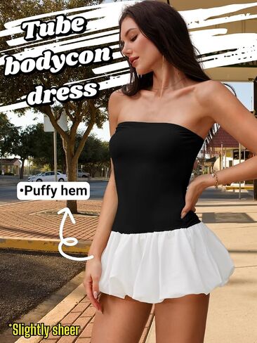 Bubble Dress for Women, Sexy Strapless Drop Waist, Going Out Outfits, Tube Mini Dresses Birthday Corset Ruffle in Saudi Arabia
