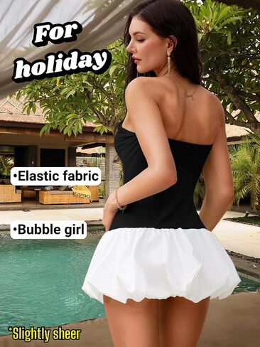 Bubble Dress for Women, Sexy Strapless Drop Waist, Going Out Outfits, Tube Mini Dresses Birthday Corset Ruffle in Saudi Arabia