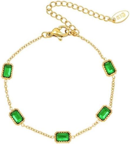 14K Gold Bracelet with Five Square Cut Emeralds, Adjustable Linked Bracelet Design for Any Wrists, Elegant Gift for Her in Saudi Arabia