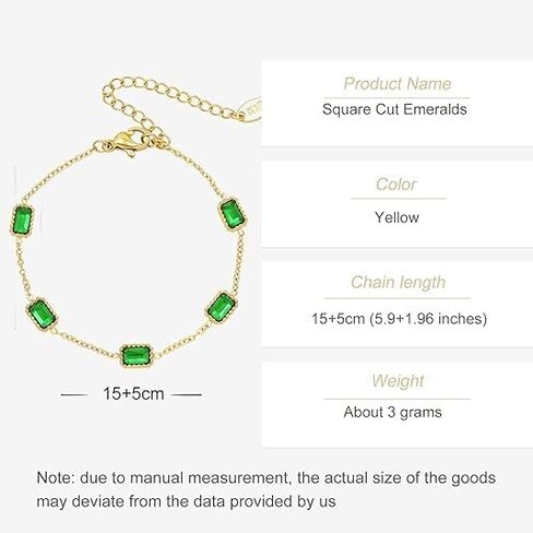 14K Gold Bracelet with Five Square Cut Emeralds, Adjustable Linked Bracelet Design for Any Wrists, Elegant Gift for Her in Saudi Arabia