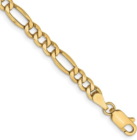 Diamond2Deal 10k Yellow Gold Semi-Solid Figaro Chain Bracelet 7" to 9" in Saudi Arabia