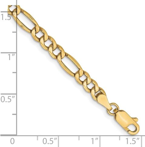 Diamond2Deal 10k Yellow Gold Semi-Solid Figaro Chain Bracelet 7" to 9" in Saudi Arabia