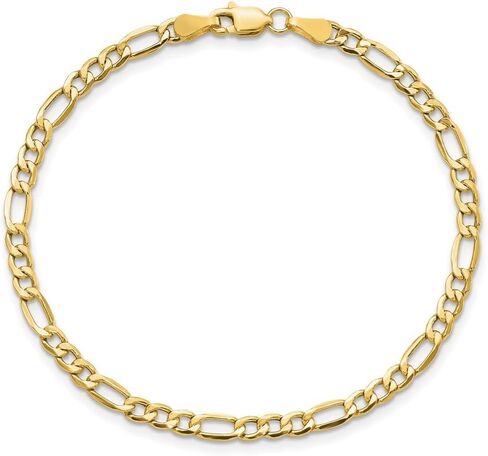 Diamond2Deal 10k Yellow Gold Semi-Solid Figaro Chain Bracelet 7" to 9" in Saudi Arabia