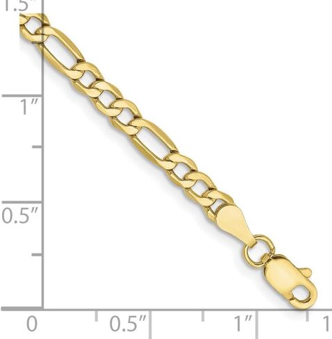 Diamond2Deal 10k Yellow Gold Semi-Solid Figaro Chain Bracelet 7" to 9" in Saudi Arabia