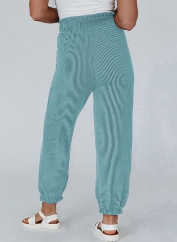Dokotoo Womens Casual Pants Drawstring Textured 2024 High Waisted Ribbed Fall Long Carrot Baggy Trousers with Pockets in Saudi Arabia