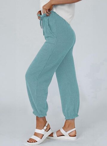 Dokotoo Womens Casual Pants Drawstring Textured 2024 High Waisted Ribbed Fall Long Carrot Baggy Trousers with Pockets in Saudi Arabia