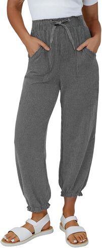 Dokotoo Womens Casual Pants Drawstring Textured 2024 High Waisted Ribbed Fall Long Carrot Baggy Trousers with Pockets in Saudi Arabia