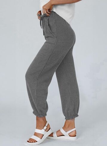 Dokotoo Womens Casual Pants Drawstring Textured 2024 High Waisted Ribbed Fall Long Carrot Baggy Trousers with Pockets in Saudi Arabia
