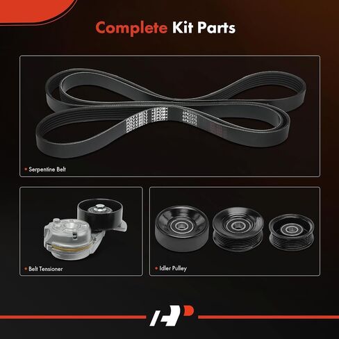 مجموعة محرك سير السربنتين A-Premium مع شداد وبكرة تباطؤ متوافقة مع Ford Mustang GT 2003-2004 SOHC، Mustang Mach 1 DOHC 2003-2004، (يناسب V8 4.6L فقط) in Kuwait